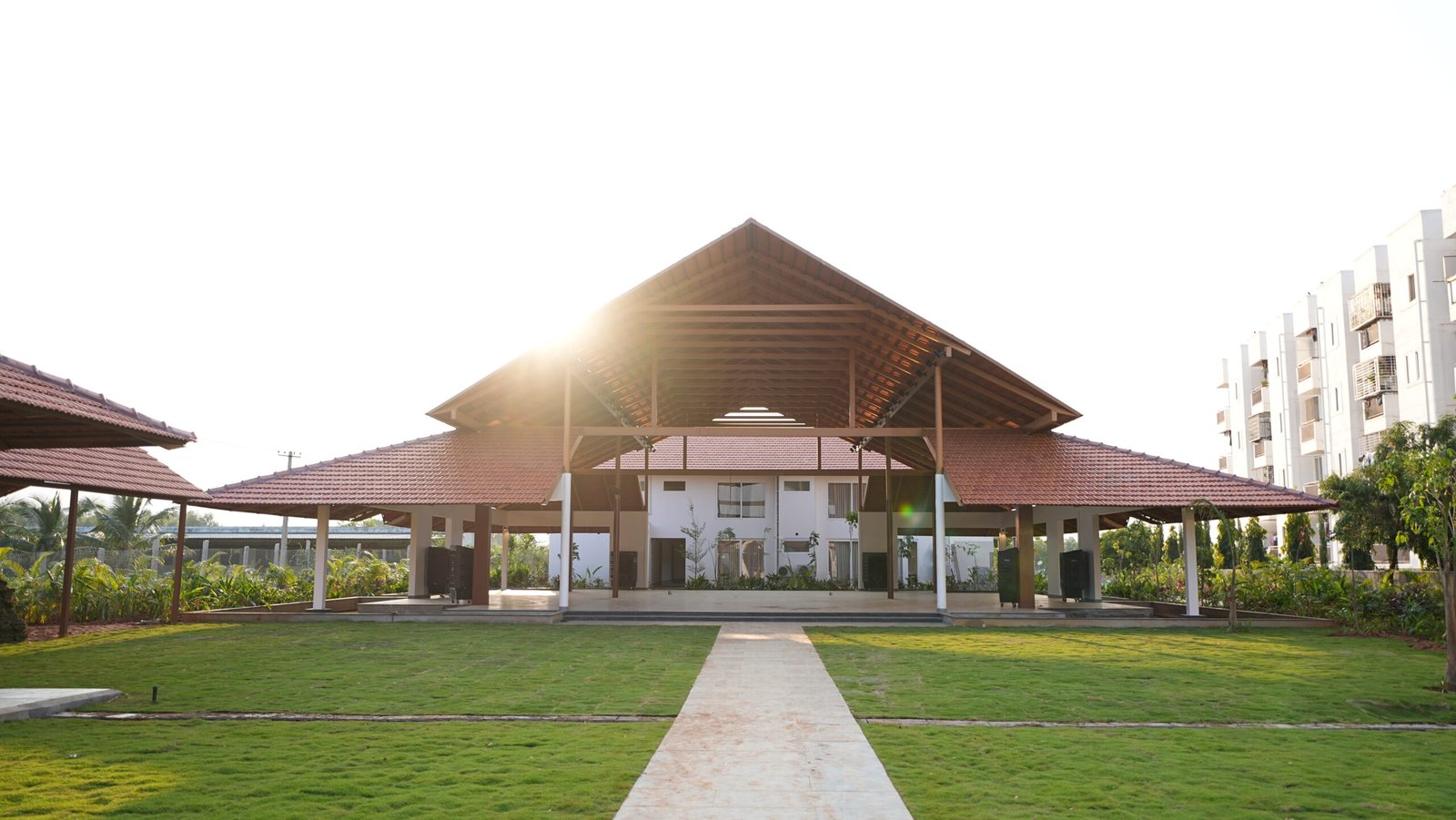 Spacious wedding lawn and covered pavilion at Lily Cascade Bangalore