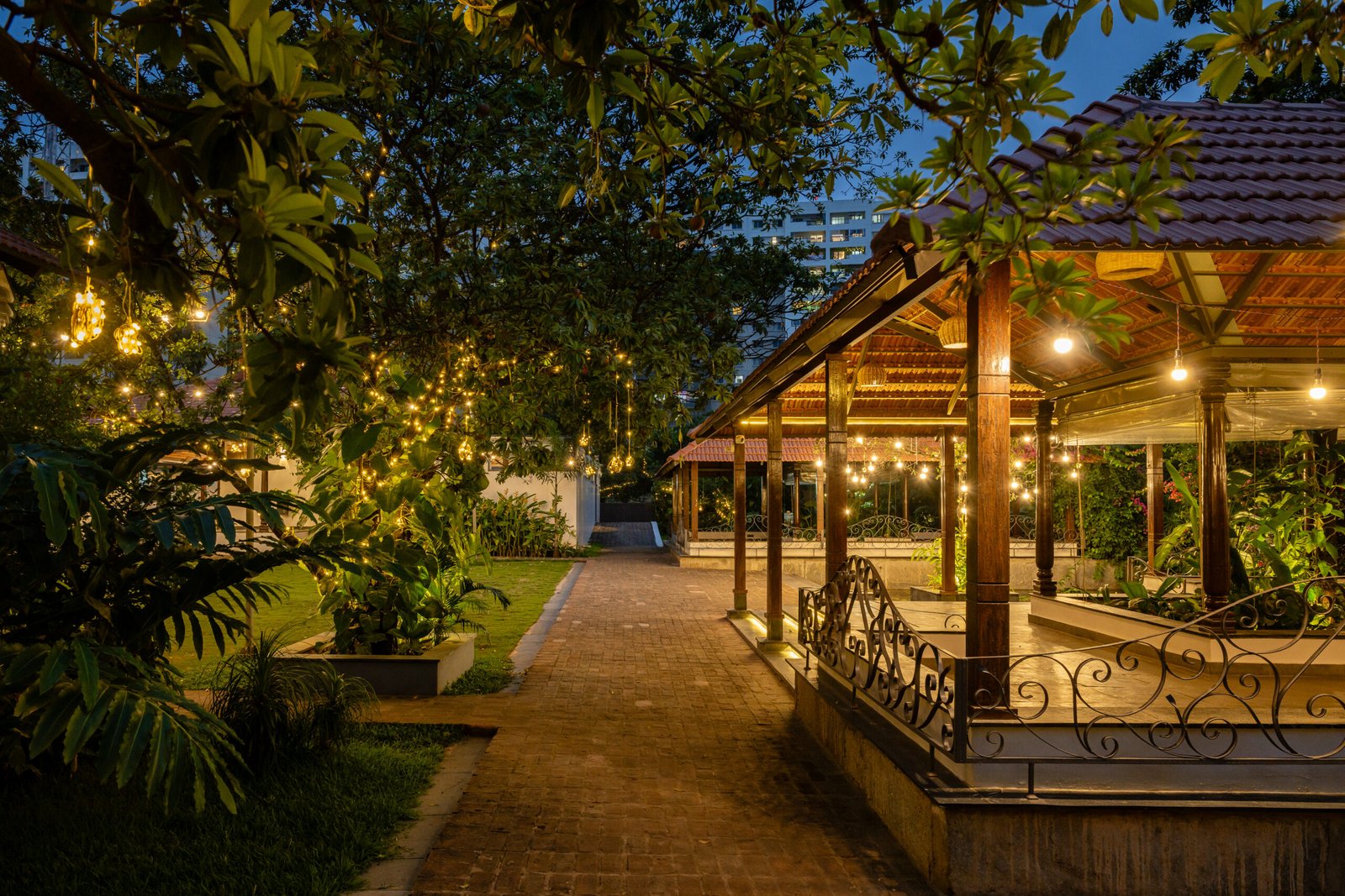 Wedding venue garden at night in Bangalore